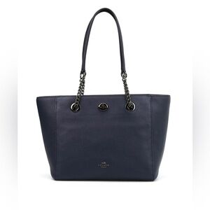 Coach Turnlock Chain Shoulder Tote Bag 27 Navy Blue 57107
